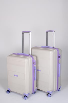 Travel Polo 2'li Valiz Seti (Orta Büyük) Kırılmaz Krem Lila 1017