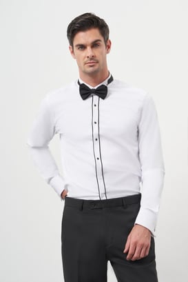 Morven Erkek Siyah Biyeli Slim Fit Ata Yaka Gömlek