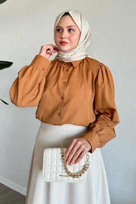 Balon Kollu Salaş Camel Gömlek
