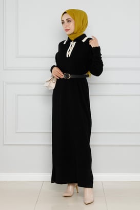 Polo Knitwear Dress-Black color