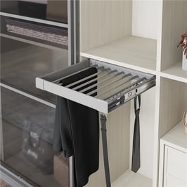 Starax Gri Tavan Bağlantılı Teleskopik Raylı Alüminyum Pantolonluk - Kemer, Kravat Askılık (S-6207-G)