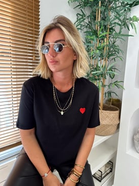 Kalp İşlemeli , Siyah Basic Tshirt