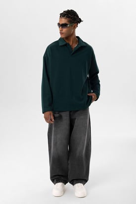 Basıc Polo Yaka Sweatshirt Nefti