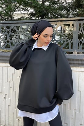Bisiklet Yaka Scuba Sweat Siyah