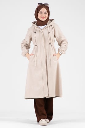 Waist Tunnel Woolen Coat-beige