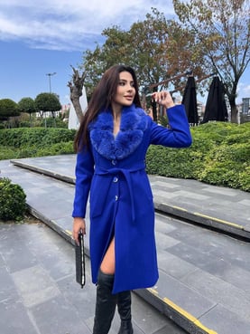 Amore Kürklü Kaban Saks Mavisi