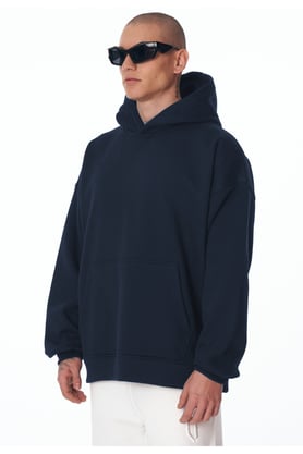 Lacivert Unisex Bol Kalıp Hoodie