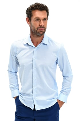  Morven Erkek Buz Mavisi Maine Slim Fit Dar Kesim Desenli Sert Yaka Uzun Kollu Gömlek