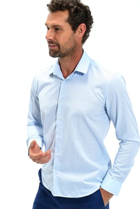  Morven Erkek Buz Mavisi Maine Slim Fit Dar Kesim Desenli Sert Yaka Uzun Kollu Gömlek