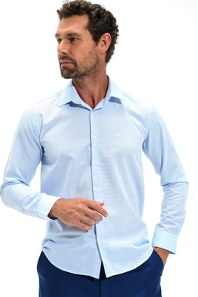  Morven Erkek Buz Mavisi Maine Slim Fit Dar Kesim Desenli Sert Yaka Uzun Kollu Gömlek
