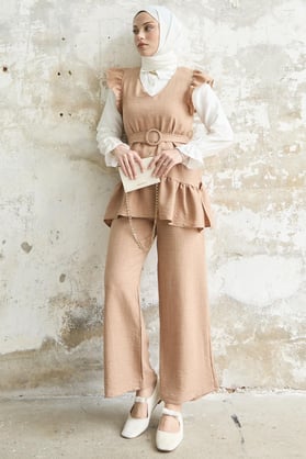 Triple Frilled Shoulder Camel Set