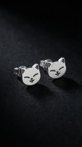 Anime Kedi Gümüş Küpe