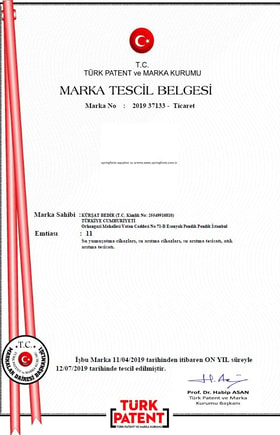 SPRING FORTE Su Arıtma Marka Tescil Belgesi