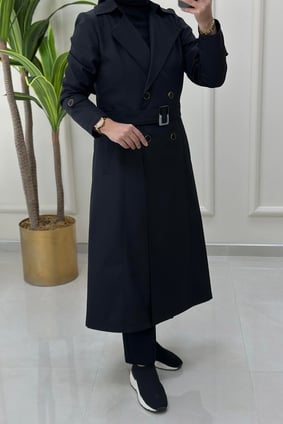 TrenchKruvaze Yaka Dört Düğme Beli Kemerli Kadın Trençkot Siyah CNR 1897