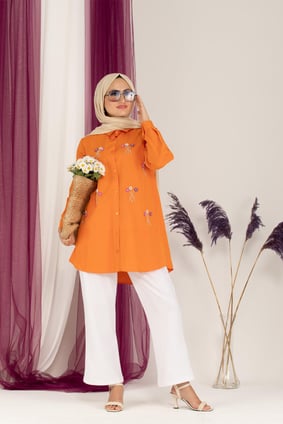 Bead Embroidered Tunic-Orange