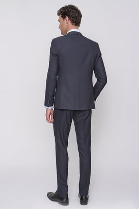  Morven Erkek Lacivert Design Color Slim Fit Dar Kesim Yelekli Desenli 6 Drop Takım Elbise