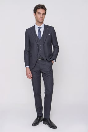  Morven Erkek Lacivert Design Color Slim Fit Dar Kesim Yelekli Desenli 6 Drop Takım Elbise