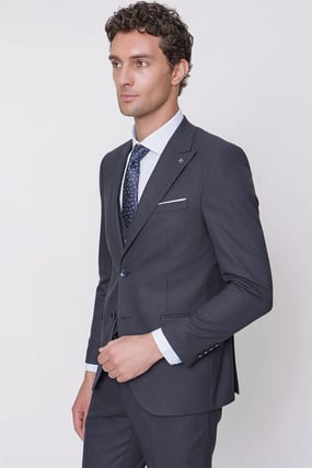  Morven Erkek Lacivert Design Color Slim Fit Dar Kesim Yelekli Desenli 6 Drop Takım Elbise