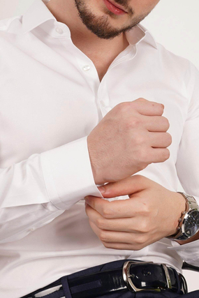 Beyaz Saten Slimfit Erkek Gömlek