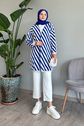 Striped Furry Indigo Knit Cardigan