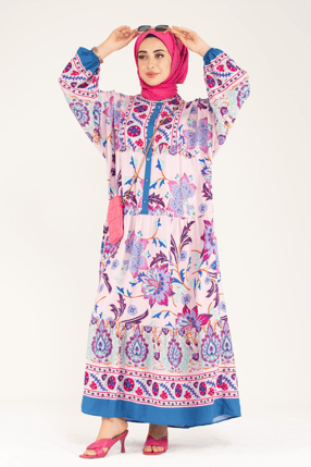 Alaçatı Viscon Elbise -Pembe Mavi