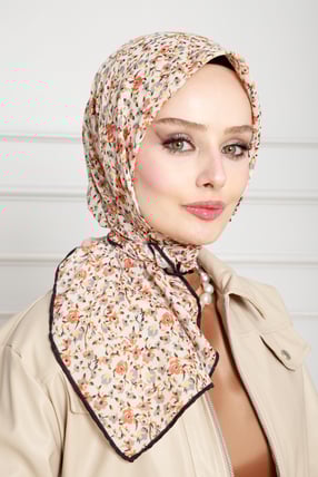 وشاح قطني بنقشة الزهور-برتقالي اللون
