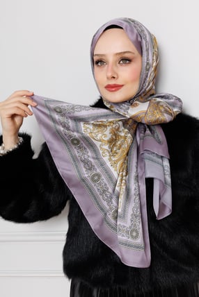 Versace Desenli Hint İpeği Şal-Lila