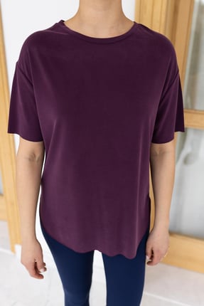 Bordo Altı Asimetrik Kesimli Tshirt