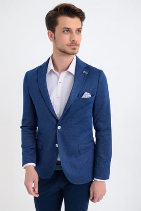  Morven Erkek Mersus Slim Fit Örme Ceket Saks Mavisi