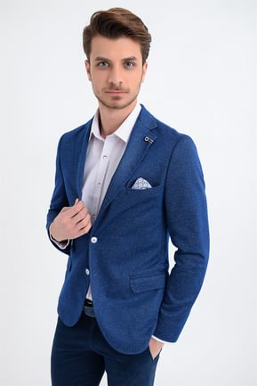  Morven Erkek Mersus Slim Fit Örme Ceket Saks Mavisi