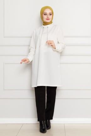 Tunic with high collar - White color
