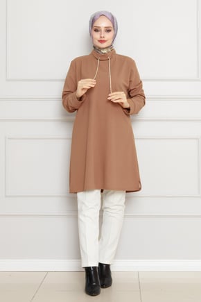 Tunic with high collar - vison color