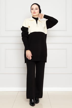 Detailed Knitwear Suit-black color