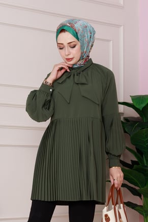 Detailed Pleated Tunic-khaki color