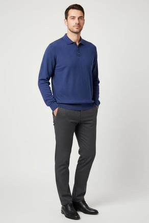 Erkek Lacivert Polo Yaka Çıtçıtlı Pamuklu Dokulu Triko