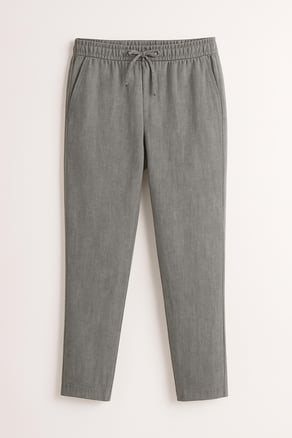 Erkek Gri Beli Lastikli ve Bağcıklı Keten Spor Jogger Pantolon