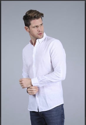 Erkek Beyaz Slim Fit Ham Keten Spor Gömlek