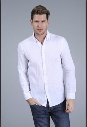 Erkek Beyaz Slim Fit Ham Keten Spor Gömlek