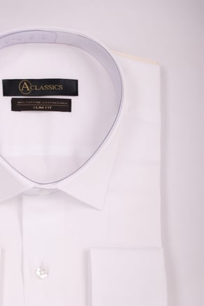 Erkek Beyaz Slim Fit Saten Pamuk Cepsiz Gömlek