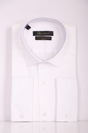 Erkek Beyaz Slim Fit Saten Pamuk Cepsiz Gömlek