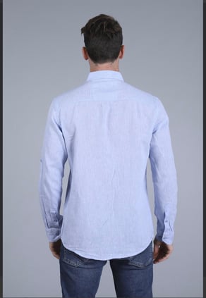 Erkek Mavi Slim Fit Ham Keten Spor Gömlek