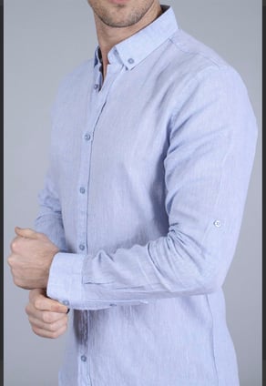 Erkek Mavi Slim Fit Ham Keten Spor Gömlek
