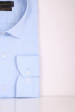 Erkek Mavi Slim Fit Saten Pamuk Cepsiz Gömlek