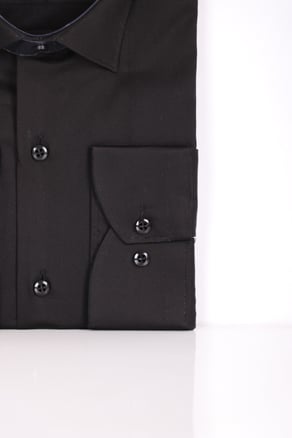 Erkek Siyah Slim Fit Saten Pamuk Cepsiz Gömlek