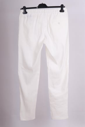 Erkek Beyaz Yandan Cepli Beli Lastikli Bağcıklı  Keten Jogger Pantolon