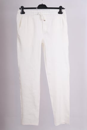 Erkek Beyaz Yandan Cepli Beli Lastikli Bağcıklı  Keten Jogger Pantolon
