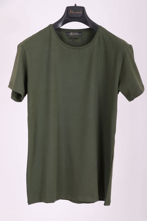 Erkek Haki Bisiklet Yaka Yumuşak Pamuk Basic T-shirt