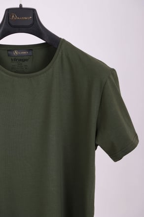 Erkek Haki Bisiklet Yaka Yumuşak Pamuk Basic T-shirt