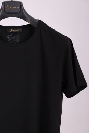 Erkek Siyah Bisiklet Yaka Yumuşak Pamuk Basic T-shirt