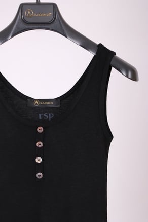 Siyah Kalın Askılı Düğme Detaylı Pamuk Slim Fit  Atlet  T-Shirt